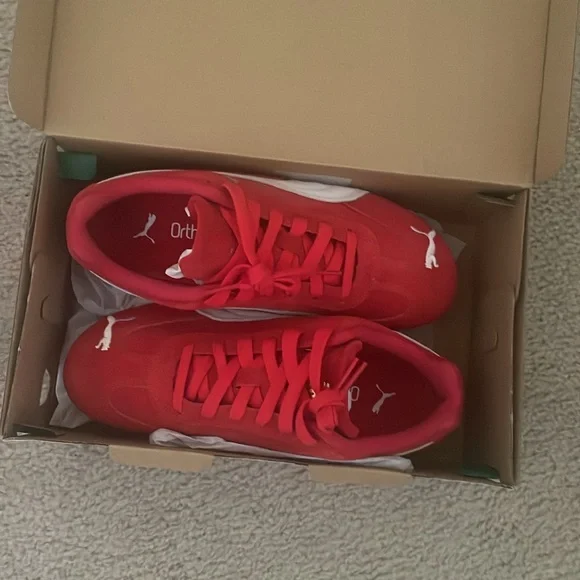 Puma Red and White Suede Speedcat Sneakers - Picture 8 of 10